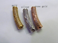 AAA grade 6x12mm 6pcs pave metal spacer &cubic zirconia crystal column tube curve silver gold mixed 