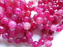 20%off --2strands 10mm agate bead round ball cracked faceted fuchsia rose red assortment jewelry bea