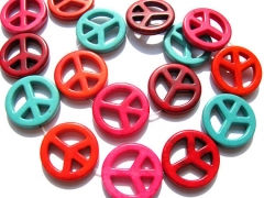 bulk turquoise stone peace symbol mixed multicolor assortment jewelry beads 20mm--5strands