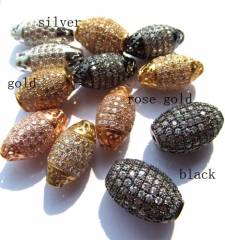 AAA grade 10x16mm 12pcs pave metal spacer &cubic zirconia crystal rice egg barrel jewelry beads