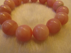 free ship--13-14mm 8inch high quality Genuine Peru Pink Opal gemstone round ball Stretch Bracelet be