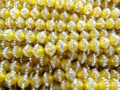 high quality 6-12mm 16inch handmade onyx agate & rhinestone bead round ball yellow assortment jewelr