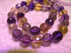 handmade rock crystal quartz 12mm 16inch strand,purple yellow round ball jewelry beads necklace
