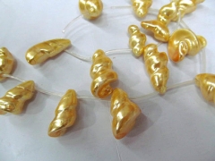 wholesale 18-35mm 5strands genuine shelll bead gergous freeform screw yellow mixed charm jewelry