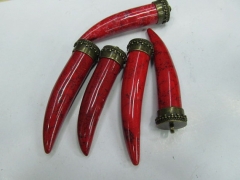 6pcs 70-90mm Turquoise DIY beads Brass Cap Pendant,Pepper Sharp Spikes Horn Red black blue white mi
