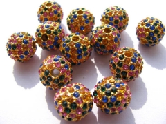 high quality bling ball 6-12mm 100pca pave metal & rianbow czech rhinestone spacer round gold jewelr