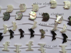 60pcs genuine shell gergous ,mother of pearl bear elephant fish animals white black assortment caboc