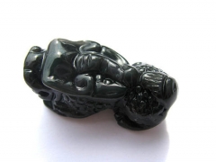 free ship--Drangon Pixiu Carved Rainbow Natural Obsidian Bead Pendant 38x15x20mm 6pcs