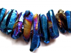 3strands 20-45mm 16inch/L Titanium quartz crystal freeform spikes points drilled briolettes dark blu