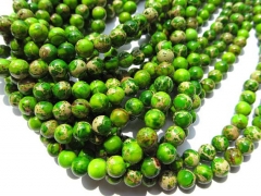 wholesale 6mm 5strands 16inch, round ball green snakeskin multicolor mixed sea sediment veins imperi