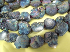 25-35mm 16inch Druzy Agate Nugget freeform egg titanium rock mystic blue rainbow jewelry bead