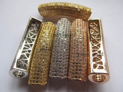 AAA grade 10x40mm 12pcs pave metal spacer &cubic zirconia crystal column tube curve silver gold mixe