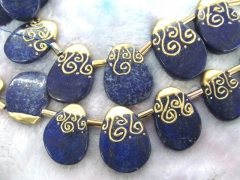 Cyber Monday SALE --16inch Fashion Lapis Lazuli charm beads teardrop drop Gold tone Cap Charm Pendan