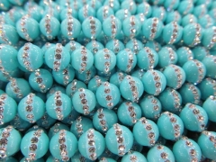 high quality 6-12mm 16inch handmade onyx agate & rhinestone bead round ball blue assortment jewelry 