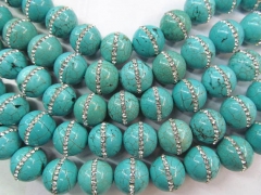 top quality turquoise with clear crystal beads round ball assortment jewelry beads 10mm 16"/per