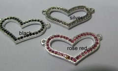 FREE SHIP- lot heart spacer 15x30mm 50pcs,metal & crystal silver mixed spacer connectors beads