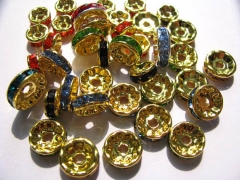 high quality 8mm 500pcs rondelle spacer tone gold with blue green purple carmine mixed crystal rhine