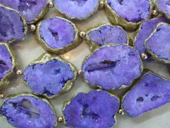 high quality Silver Gold Druzy Drusy Crystal Agate Slab Stone purple violet Pendant Beads Full Stran