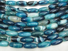 2strands 13x30mm blue agate bead onyx gemstone Rice barrel brown black green white black veins neckl