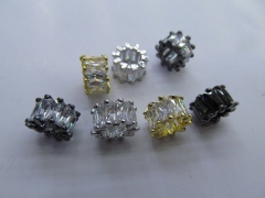 Top Quality 12pcs 5-12mm Micro Pave CZ Brass European Bead Cubic Zirconia Rondelle Pinwheel Buttone