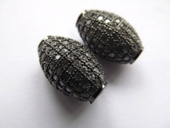 free ship--6pcs 10x18mm AAA grade pave metal spacer &cubic zirconia crystal rice egg barrel gunmetal