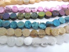 Drilled--AA Grade 8 10 12mm full strand Genuine Duzy Drusy Agate Round Button Rose Rainbow Blue Cham