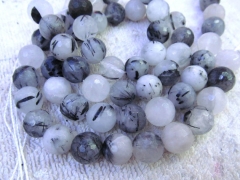 wholesale 2strands 6-14mm Natural black white Rutilated Quartz Round ball faceted loose beads