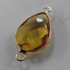 10-25mm 12pcs Teardrop Drop Brown Yellow Crystal Glass Brass Silver Gold Pendant Round Faceted Doubl