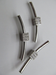 AAA grade 40mm 12pcs pave metal spacer &cubic zirconia crystal bar tube box charm bead