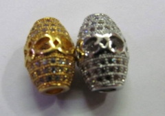 AAA grade 11x16mm 12pcs pave metal spacer &cubic zirconia crystal rice barrel egg silver gold mixed 