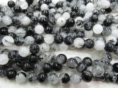 6-12mm full strand genuine black rutilated quartz round ball gemstone bead