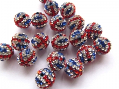 high quality bling ball ,metal & crystal rhinestone spacer round Americal flag jewelry beads 10mm 10