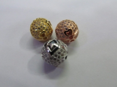 AAA grade pave metal spacer &cubic zirconia crystal round ball silver gold mixed jewelry beads 8mm 1