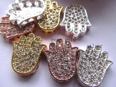 15x25mm 24pcs high quality bling metal spacer hand hamsha silver gold with czech rhinestone jewelry 