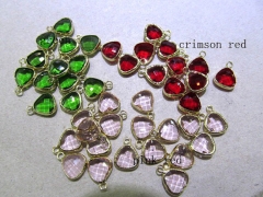 Crystal Glass Gem&Brass Plated, High quality 50pcs 8-10mm Freeform Triangle Crimsone red pink green 