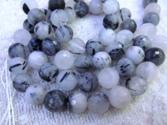 wholesale 2strands 6-14mm Natural black white Rutilated Quartz Round ball faceted loose beads