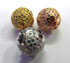AAA grade 10mm 12pcs pave metal spacer &cubic zirconia crystal round ball silver gold mixed jewelry 