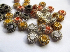 wholesale 5x10mm 48pcs rondelle rhinestone crystal bead metal spacer silver gold gunmetal grey assor