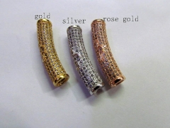 AAA grade 6x12mm 12pcs pave metal spacer &cubic zirconia crystal column tube curve silver gold mixed