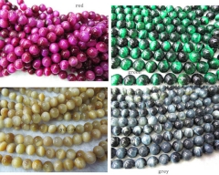 6-16mm Cherry red Tiger eye Beads ,tiger stone round ball yellow green fuchisia green blue mixed loo