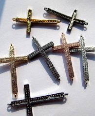 AAA grade 15x35mm 12pcs sideways cross metal & cubic zirconia connetors assortment charm bead