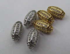 AAA grade 6x10mm 12pcs pave metal spacer &cubic zirconia crystal rice egg barrel jewelry beads