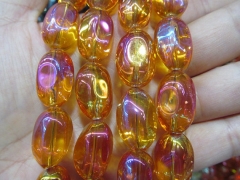 2strands 8-35mmCrystal like czech bead freeform nuggets egg golden oranger yellow AB mystic rainbow