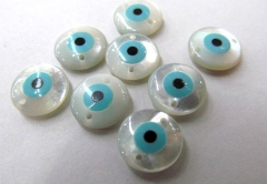 handmade 10mm 100pcs Evil Eye, Mother of Pearl Connector, Drilled florial charm jewelry focal bead