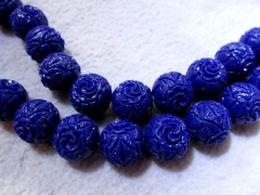 15%off--8-25mm full strand resin plastic gergous round ball carved lapis blue assortment charm conne