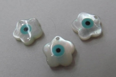 handmade 10mm 100pcs Evil Eye, Mother of Pearl Connector, Drilled florial charm jewelry focal bead