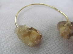 free ship--2pcs 60mm Double Druzy Gold Bangle - Double druzy crystal - Adjustable Gold Bangle - Bang