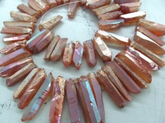 wholesale 2strands 17inch /L Titanium quartz crystal freeform spikes points drilled briolettes pink 