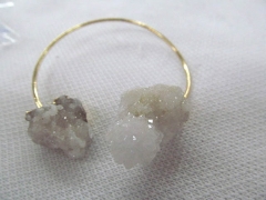 free ship--2pcs 60mm Double Druzy Gold Bangle - Double druzy crystal - Adjustable Gold Bangle - Bang