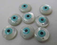 handmade 10mm 12pcs Evil Eye, Mother of Pearl Connector, Drilled Bead charm jewelry bead